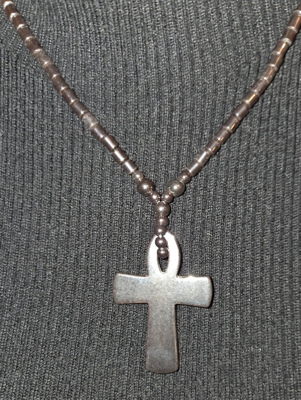 Hematite Cross Pendant Necklace - Dark Gray Women’s Jewelry